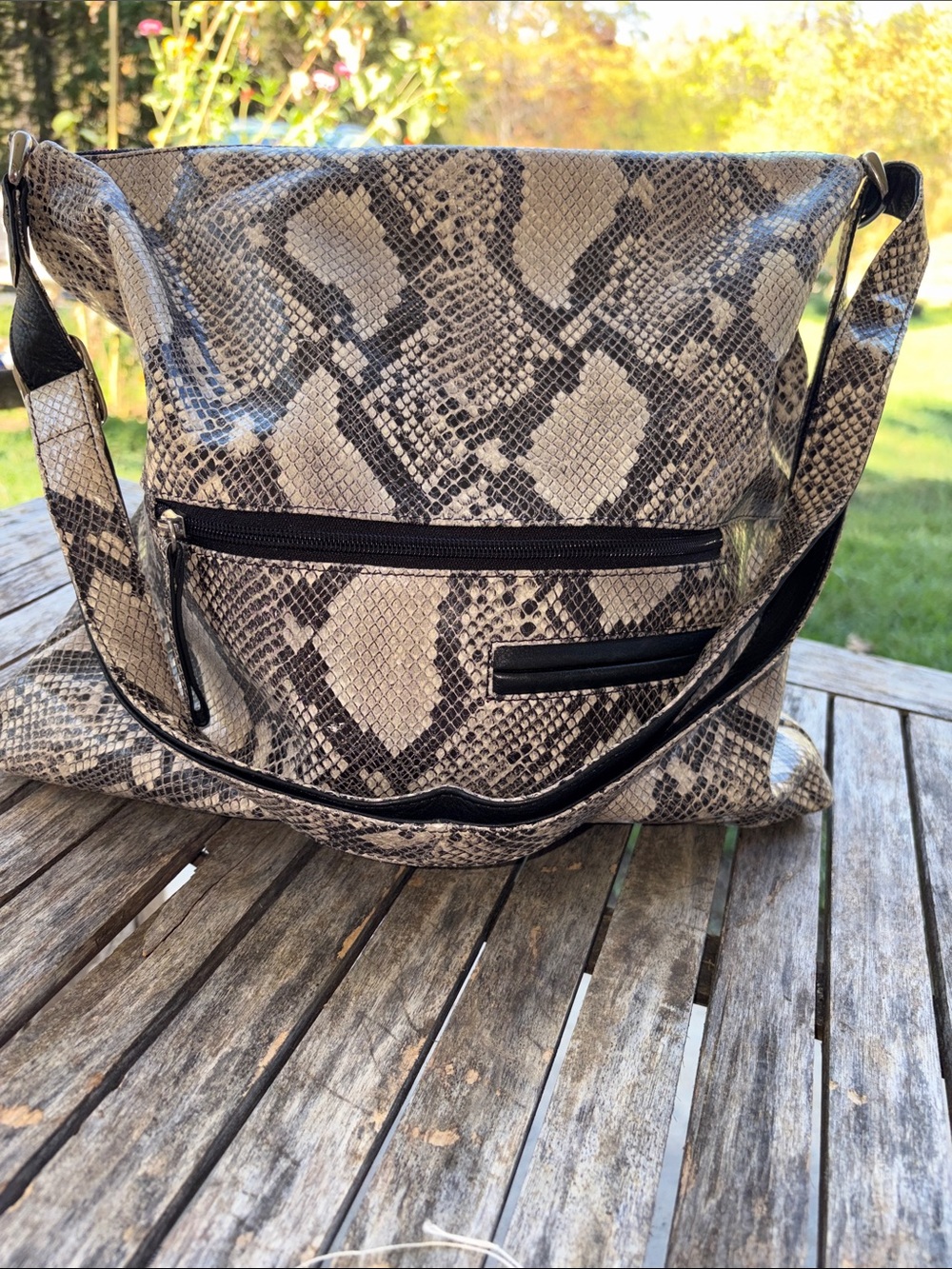 iLi New York Genuine Leather Snake Print Hobo Slouchy Shoulder Bag Exotic